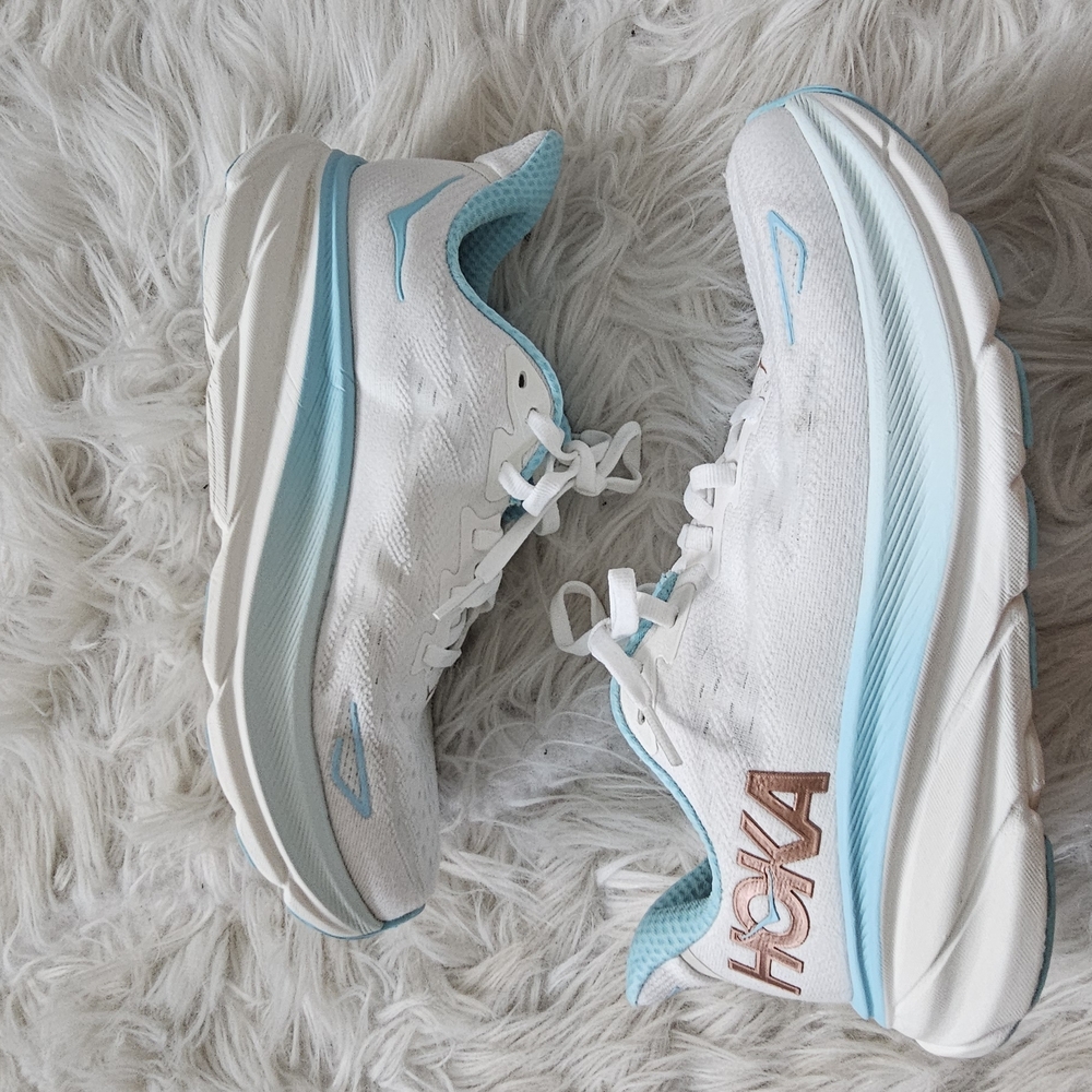 HOKA Women's White and Blue Running Shoes